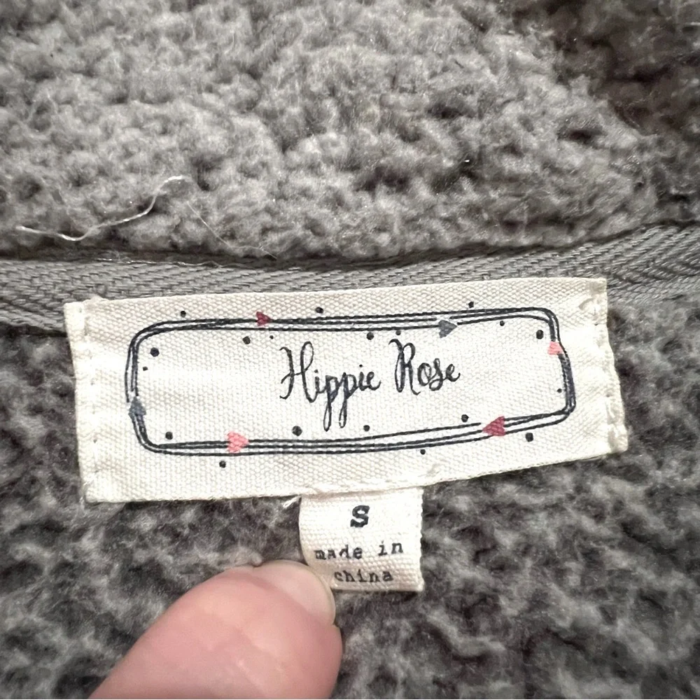 Hippie Rose Soft Gray Sherpa Teddy Quarter Zip Pullover Sweatshirt Small - Picture 3 of 10